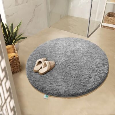 KARAT Sky Badmat, rond, dicht, pluizig, voor je huis, antislip, wasbaar, getest op schadelijke stoffen (zilvergrijs, 95 cm (rond) KARAT Sky Badmat, rond, dicht, pluizig, voor je huis, antislip, wasbaar, getest op schadelijke stoffen (zilvergrijs, 95 cm (rond)
