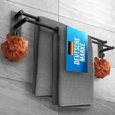 LOBUX ® Handdoekhouder zonder boren 80 cm roestvrij staal dubbel zelfklevend handdoekstang met 2 haken badkamer LOBUX ® Handdoekhouder zonder boren 80 cm roestvrij staal dubbel zelfklevend handdoekstang met 2 haken badkamer