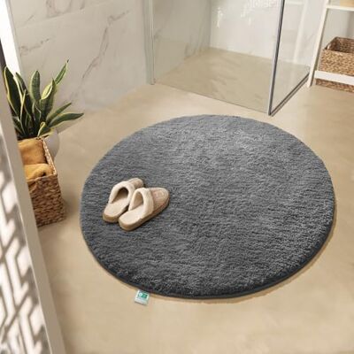 KARAT Sky Badmat, rond, dicht, pluizig, antislip, wasbaar, donkergrijs, 95 cm (rond) KARAT Sky Badmat, rond, dicht, pluizig, antislip, wasbaar, donkergrijs, 95 cm (rond)