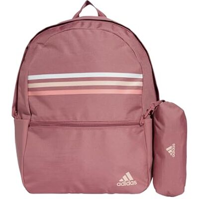 adidas Klassieke horizontale rugzak met 3 strepen, uniseks, Preloved karmozijnrood, zandroze adidas Klassieke horizontale rugzak met 3 strepen, uniseks, Preloved karmozijnrood, zandroze