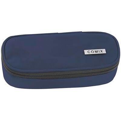 COMIX Ovale schooltas voor kinderen en jongens, ideaal voor het opbergen van schrijfwaren, met binnenverdeler met elastische lussen en praktische ritssluiting, 22 x 5 H x 7 cm, blauw COMIX Ovale schooltas voor kinderen en jongens, ideaal voor het opbergen van schrijfwaren, met binnenverdeler met elastische lussen en praktische ritssluiting, 22 x 5 H x 7 cm, blauw