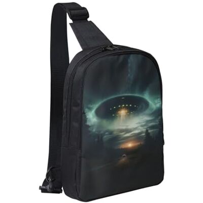 TYANG Ufo At Night Lichte schoudertas voor reizen, wandelen, rugzak voor dames en heren, zwart, één maat TYANG Ufo At Night Lichte schoudertas voor reizen, wandelen, rugzak voor dames en heren, zwart, één maat