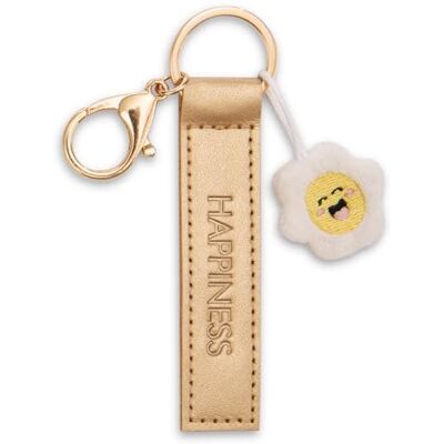 NICI Sleutelhanger "Happiness" kunstlederen band 10cm met bloem goud Een trouwe metgezel voor rugzak of tas, sleutelhanger voor groot en klein 62008 NICI Sleutelhanger "Happiness" kunstlederen band 10cm met bloem goud Een trouwe metgezel voor rugzak of tas, sleutelhanger voor groot en klein 62008