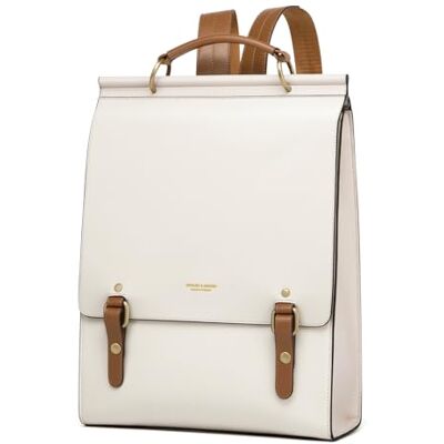 Cnoles Rugzak van echt leer voor dames, vintage handtas, laptop, werk, universiteit, wit, L Cnoles Rugzak van echt leer voor dames, vintage handtas, laptop, werk, universiteit, wit, L