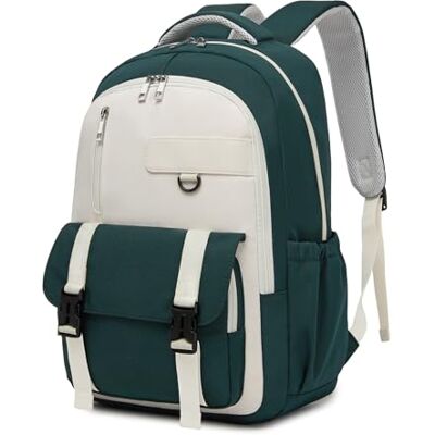 Kono Schoolrugzak voor meisjes en jongens, tieners, computertas 15,6 inch, meerdere vakken, schooltas, college, middelbare school, licht, diefstalbeveiliging, Groen/Beige, L, Casual Kono Schoolrugzak voor meisjes en jongens, tieners, computertas 15,6 inch, meerdere vakken, schooltas, college, middelbare school, licht, diefstalbeveiliging, Groen/Beige, L, Casual