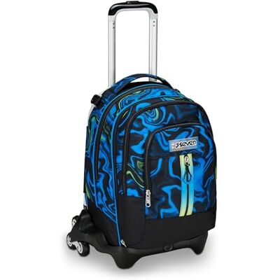 Seven Schooltas Detach Trolley rugzak met wieltjes, voor school, sport, vrije tijd, 1e klasse, 3-in-1, met waterflesvak met kleine rugzak, kinderen, meerkleurig, Zwart/Blauw, Eén maat, Casual Seven Schooltas Detach Trolley rugzak met wieltjes, voor school, sport, vrije tijd, 1e klasse, 3-in-1, met waterflesvak met kleine rugzak, kinderen, meerkleurig, Zwart/Blauw, Eén maat, Casual