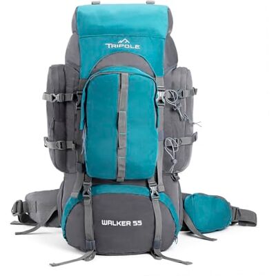 TRIPOLE Walker Rugzak 55 l voor reizen en wandelen, voor vrouwen en mannen, waterdichte rugzak met binnenframe, regenhoes en laptopvak, watergroen TRIPOLE Walker Rugzak 55 l voor reizen en wandelen, voor vrouwen en mannen, waterdichte rugzak met binnenframe, regenhoes en laptopvak, watergroen
