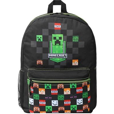 Minecraft Schoolrugzak voor kinderen, met voorvak met ritssluiting, voor sport, sportschool (zwart) Minecraft Schoolrugzak voor kinderen, met voorvak met ritssluiting, voor sport, sportschool (zwart)