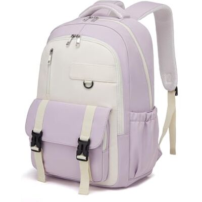 Kono Schoolrugzak voor meisjes en jongens, tieners, computertas 15,6 inch, meerdere vakken, schooltas, college, middelbare school, licht, diefstalbeveiliging, paars/beige, L, Casual Kono Schoolrugzak voor meisjes en jongens, tieners, computertas 15,6 inch, meerdere vakken, schooltas, college, middelbare school, licht, diefstalbeveiliging, paars/beige, L, Casual