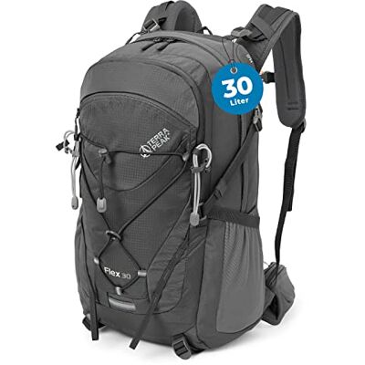 Terra Peak 30L Flex 30 Premium wandelrugzak middelgroot met rugventilatie, regenhoes en houder voor drinksysteem, trekkingrugzak van Terra Peak 30L Flex 30 Premium wandelrugzak middelgroot met rugventilatie, regenhoes en houder voor drinksysteem, trekkingrugzak van