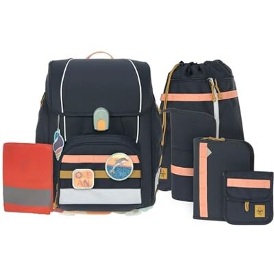 Lässig Set van 7 schoolrugzakken voor kinderen/schoolset Boxy Unique Dark Blue Ocean Edition, donkerblauw, oceaan, modern Lässig Set van 7 schoolrugzakken voor kinderen/schoolset Boxy Unique Dark Blue Ocean Edition, donkerblauw, oceaan, modern