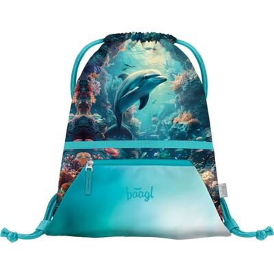 Baagl Gymtas voor meisjes, waterdichte schoenentas voor kinderen, sporttas voor school en kleuterschool, dolfijn Baagl Gymtas voor meisjes, waterdichte schoenentas voor kinderen, sporttas voor school en kleuterschool, dolfijn