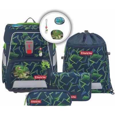 Step by Step Space schooltasset, 5-delig, ergonomisch, met reflectoren, in hoogte verstelbaar met buikriem, vanaf de eerste klasse, 20 liter, Wild T-rex Taro groen/zwart, 28 x 37 x 20 cm Step by Step Space schooltasset, 5-delig, ergonomisch, met reflectoren, in hoogte verstelbaar met buikriem, vanaf de eerste klasse, 20 liter, Wild T-rex Taro groen/zwart, 28 x 37 x 20 cm