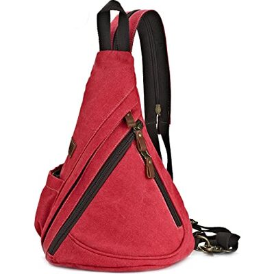 Poeyleja Sling Crossbody Bag borsttas canvas schoudertas voor zaken, fietsen, kamperen, reizen, school, dagrugzak voor dames en heren (roze-rood) Poeyleja Sling Crossbody Bag borsttas canvas schoudertas voor zaken, fietsen, kamperen, reizen, school, dagrugzak voor dames en heren (roze-rood)