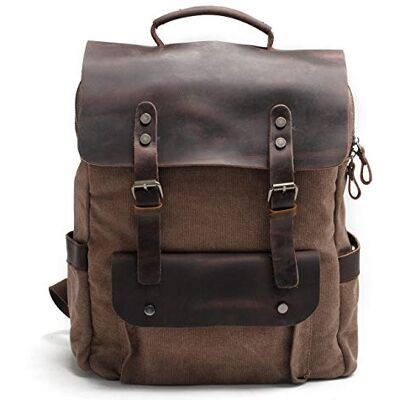Eysee Daypack Canvas rugzak voor heren met leer Vintage Voor 15 inch laptop Studententas Reisschooltas 2019, donkerbruin, L, Tas Eysee Daypack Canvas rugzak voor heren met leer Vintage Voor 15 inch laptop Studententas Reisschooltas 2019, donkerbruin, L, Tas