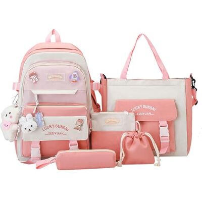 Gyios Schoolrugzak Middle School College Girl Schooltas Grote capaciteit Rugzak voor basisschoolleerlingen Vijfdelige set Gyios Schoolrugzak Middle School College Girl Schooltas Grote capaciteit Rugzak voor basisschoolleerlingen Vijfdelige set