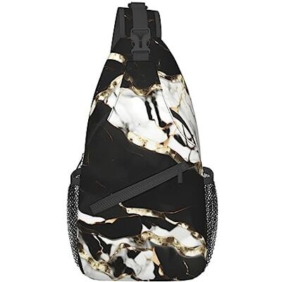 ZISHAK Uniseks casual zwarte gouden gemarmerde diagonale borsttas multifunctionele schoudertas voor reizen, wandelen, Zwart-wit marmeren textuur, Dagrugzak ZISHAK Uniseks casual zwarte gouden gemarmerde diagonale borsttas multifunctionele schoudertas voor reizen, wandelen, Zwart-wit marmeren textuur, Dagrugzak