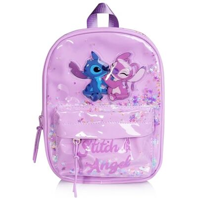 Disney Officiële Lilo & Stitch Titel Modificatie Stitch & Angel mini-rugzak voor meisjes met bewegende pailletten en 3D-patroon, lila, voorvak met ritssluiting, ideaal voor kleuterschool Disney Officiële Lilo & Stitch Titel Modificatie Stitch & Angel mini-rugzak voor meisjes met bewegende pailletten en 3D-patroon, lila, voorvak met ritssluiting, ideaal voor kleuterschool