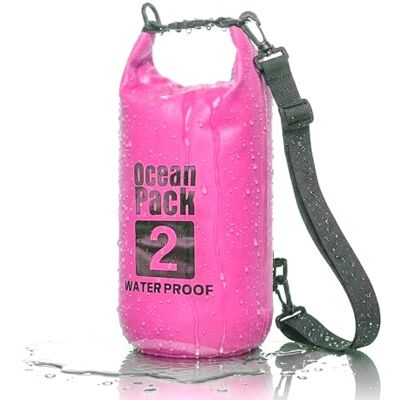 Cable Technologies Waterdichte rugzak 2/5/10/20 liter, Dry Bag Zee, waterdichte tas, verstelbare schouderriem, voor boot, vissen, rafting, strand, watersport, beschermt telefoon/zilver/kaart/sleutel, Roze, 2 l Cable Technologies Waterdichte rugzak 2/5/10/20 liter, Dry Bag Zee, waterdichte tas, verstelbare schouderriem, voor boot, vissen, rafting, strand, watersport, beschermt telefoon/zilver/kaart/sleutel, Roze, 2 l