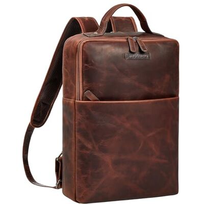 STILORD "Noé" rugzak voor werk, elegant, laptoprugzak, 14 inch, vintage, zakelijke rugzak voor mannen en vrouwen, van echt leer, kleur: ambra cognac STILORD "Noé" rugzak voor werk, elegant, laptoprugzak, 14 inch, vintage, zakelijke rugzak voor mannen en vrouwen, van echt leer, kleur: ambra cognac