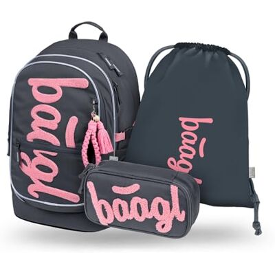 Baagl Core Set van 3 schoolrugzakken voor meisjes, Roze logo, Schoolrugzakset Baagl Core Set van 3 schoolrugzakken voor meisjes, Roze logo, Schoolrugzakset