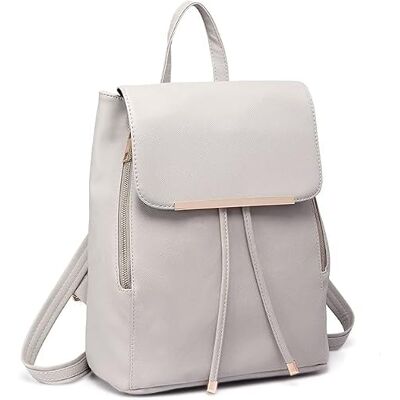 Miss Lulu Kleine waterdichte rugzak voor dames, stad, modern, PU-leer, voor reizen, werk, school, lichtgrijs, één maat, casual Miss Lulu Kleine waterdichte rugzak voor dames, stad, modern, PU-leer, voor reizen, werk, school, lichtgrijs, één maat, casual