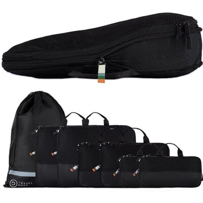 Travel Dude Reisorganizer Bagage Compressietas Van gerecyclede kunststof flessen Kofferindeling Reiszakjes voor rugzak (7 stuks, zwart) Travel Dude Reisorganizer Bagage Compressietas Van gerecyclede kunststof flessen Kofferindeling Reiszakjes voor rugzak (7 stuks, zwart)