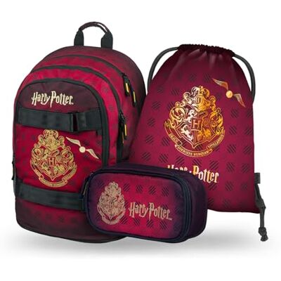 Baagl Set van 3 schoolrugzakken voor jongens en meisjes, schooltas vanaf de 3e klas, schooltas met borstriem, ergonomische schooltas, Harry Potter Hogwarts, rugzakset Baagl Set van 3 schoolrugzakken voor jongens en meisjes, schooltas vanaf de 3e klas, schooltas met borstriem, ergonomische schooltas, Harry Potter Hogwarts, rugzakset