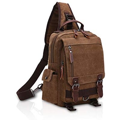 FANDARE Uniseks canvas rugzak met schouderriem voor heren, casual borst voor studenten, reizen, fietsen, wandelen, indoor activiteiten, retro schooltas, bruin A, L FANDARE Uniseks canvas rugzak met schouderriem voor heren, casual borst voor studenten, reizen, fietsen, wandelen, indoor activiteiten, retro schooltas, bruin A, L