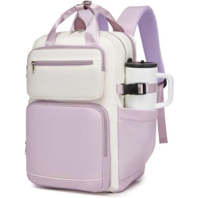 Kono Rugzak voor laptop van 15,6 inch voor dames, casual, grote capaciteit, waterdicht, voor reizen, kantoor, studie, beige/paars, L, Casual Kono Rugzak voor laptop van 15,6 inch voor dames, casual, grote capaciteit, waterdicht, voor reizen, kantoor, studie, beige/paars, L, Casual