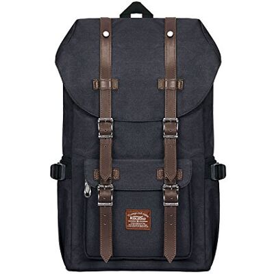 KAUKKO Vintage rugzak voor dames en heren, voor 14 inch laptop, 43 cm, Zwart (Oxford Zwart), Vrijetijdsrugzak KAUKKO Vintage rugzak voor dames en heren, voor 14 inch laptop, 43 cm, Zwart (Oxford Zwart), Vrijetijdsrugzak