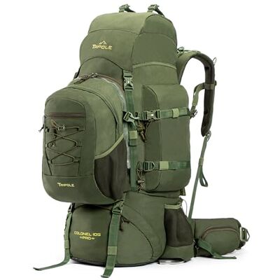 TRIPOLE Colonel Pro Rugzak 105 l voor reizen en wandelen, met afneembare dagtas, voor vrouwen en mannen, waterdichte rugzak met binnenframe en regenhoes, kamperen en trekking, legergroen TRIPOLE Colonel Pro Rugzak 105 l voor reizen en wandelen, met afneembare dagtas, voor vrouwen en mannen, waterdichte rugzak met binnenframe en regenhoes, kamperen en trekking, legergroen