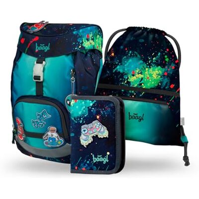 Baagl Schooltas voor jongens 1e klas Airy schooltas 3-delige set, basisschoolrugzak voor kinderen, schooltas voor school, tornister, Chill Baagl Schooltas voor jongens 1e klas Airy schooltas 3-delige set, basisschoolrugzak voor kinderen, schooltas voor school, tornister, Chill