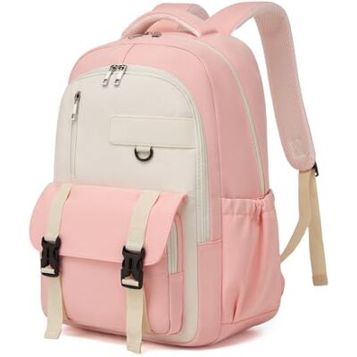 Kono Schoolrugzak voor meisjes en jongens, tieners, computertas 15,6 inch, meerdere vakken, schooltas, college, middelbare school, licht, diefstalbeveiliging, roze/beige, L, Casual Kono Schoolrugzak voor meisjes en jongens, tieners, computertas 15,6 inch, meerdere vakken, schooltas, college, middelbare school, licht, diefstalbeveiliging, roze/beige, L, Casual