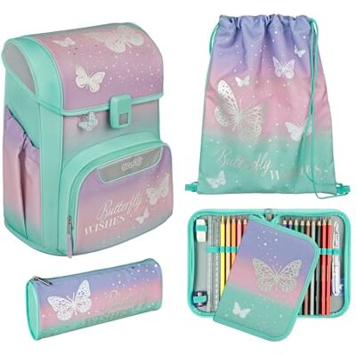 Scooli EasyStart schooltasset, ergonomische schooltas voor basisschool, meerdelige set, Butterfly Wishes ca. 36,5x29,5x29 cm Scooli EasyStart schooltasset, ergonomische schooltas voor basisschool, meerdelige set, Butterfly Wishes ca. 36,5x29,5x29 cm