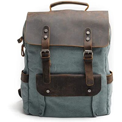 Eysee Daypack Rugzak van canvas met vintage leer voor 15 inch laptop, hoogte: 40 cm, breedte: 30 cm, breedte: 12 cm, tas Eysee Daypack Rugzak van canvas met vintage leer voor 15 inch laptop, hoogte: 40 cm, breedte: 30 cm, breedte: 12 cm, tas