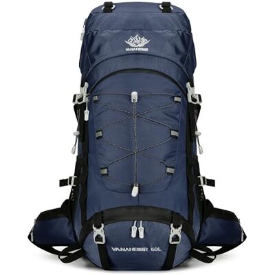 YFREAL Reisrugzak, wandelen, kamperen met regenhoes, waterdichte rugzak, klimrugzak voor dames en heren, 60 liter, Donkerblauw, L YFREAL Reisrugzak, wandelen, kamperen met regenhoes, waterdichte rugzak, klimrugzak voor dames en heren, 60 liter, Donkerblauw, L