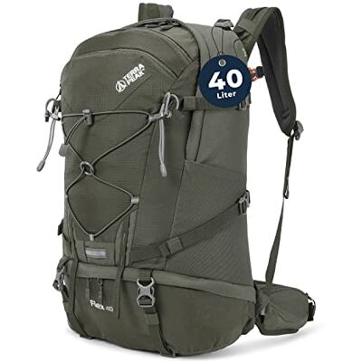 Terra Peak Flex 40 wandelrugzak, 40 l, groot, met rugventilatie, hydratatiesysteem, regenbescherming, trekkingrugzak van polyester, 3D Air Mesh ademend Terra Peak Flex 40 wandelrugzak, 40 l, groot, met rugventilatie, hydratatiesysteem, regenbescherming, trekkingrugzak van polyester, 3D Air Mesh ademend