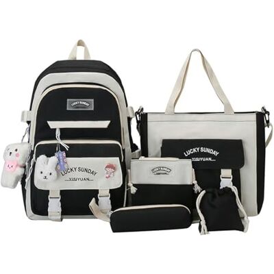 Gyios Schoolrugzak Middle School College Girl Schooltas Grote capaciteit Rugzak voor basisschoolleerlingen Vijfdelige set Gyios Schoolrugzak Middle School College Girl Schooltas Grote capaciteit Rugzak voor basisschoolleerlingen Vijfdelige set
