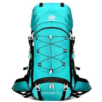 YFREAL Reisrugzak, wandelen, kamperen met regenhoes, waterdichte rugzak, klimrugzak voor dames en heren, 60 liter, Blauwe Meer, L, Buitenshuis YFREAL Reisrugzak, wandelen, kamperen met regenhoes, waterdichte rugzak, klimrugzak voor dames en heren, 60 liter, Blauwe Meer, L, Buitenshuis