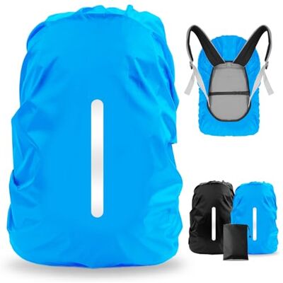 LAMA 2 stuks waterdichte regenhoezen, met reflecterende strepen, verstelbare gesp, voor rugzak, schooltas, wandelen, klimmen, kamperen, fietsen, reizen, outdoor-activiteiten, S, 18 25 l, zwart/blauw LAMA 2 stuks waterdichte regenhoezen, met reflecterende strepen, verstelbare gesp, voor rugzak, schooltas, wandelen, klimmen, kamperen, fietsen, reizen, outdoor-activiteiten, S, 18 25 l, zwart/blauw