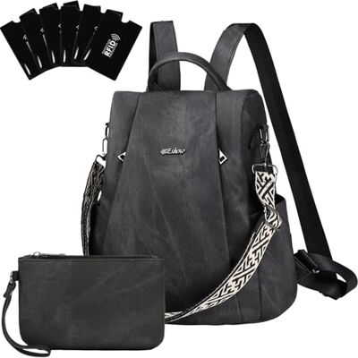 Eshow Kleine rugzak voor dames, anti-diefstal, elegant, veganistisch leer, waterdicht, met tas, modern, voor onderweg, school, werk, reizen, donkerzwart, casual Eshow Kleine rugzak voor dames, anti-diefstal, elegant, veganistisch leer, waterdicht, met tas, modern, voor onderweg, school, werk, reizen, donkerzwart, casual
