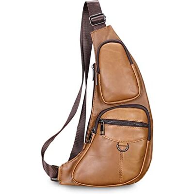 FANDARE Retro borsttas voor heren, schoudertas, van leer, schoudertas, voor reizen, sport, schouders, fietsen, motorfiets, waterdicht, sling, crossbody tas, geel, elegant FANDARE Retro borsttas voor heren, schoudertas, van leer, schoudertas, voor reizen, sport, schouders, fietsen, motorfiets, waterdicht, sling, crossbody tas, geel, elegant
