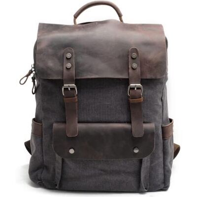 Eysee Daypack Rugzak van canvas met vintage leer voor 15 inch laptop, hoogte: 40 cm, breedte: 30 cm, breedte: 12 cm, tas Eysee Daypack Rugzak van canvas met vintage leer voor 15 inch laptop, hoogte: 40 cm, breedte: 30 cm, breedte: 12 cm, tas