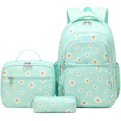 ZHANAO Daisy bedrukte rugzakset met lunchtas, boekentas voor tieners en meisjes, 3-delig, kleurverloop, voor basisschoolmeisjes, B-groen, Dagrugzak ZHANAO Daisy bedrukte rugzakset met lunchtas, boekentas voor tieners en meisjes, 3-delig, kleurverloop, voor basisschoolmeisjes, B-groen, Dagrugzak