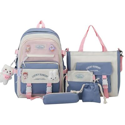 Gyios Schoolrugzak Middle School College Girl Schooltas Grote capaciteit Rugzak voor basisschoolleerlingen Vijfdelige set Gyios Schoolrugzak Middle School College Girl Schooltas Grote capaciteit Rugzak voor basisschoolleerlingen Vijfdelige set