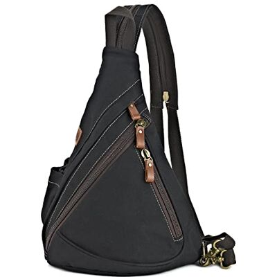 Poeyleja Sling Crossbody Bag borsttas canvas schoudertas voor zaken, fietsen, kamperen, reizen, school, dagrugzak voor dames en heren (zwart) Poeyleja Sling Crossbody Bag borsttas canvas schoudertas voor zaken, fietsen, kamperen, reizen, school, dagrugzak voor dames en heren (zwart)