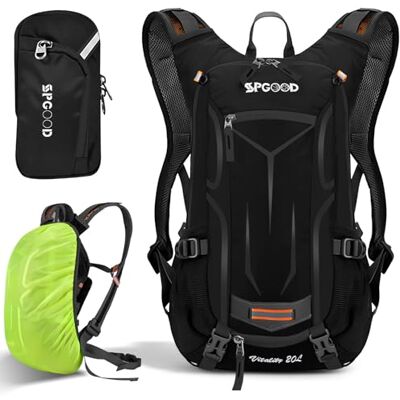SPGOOD Fietsrugzak met regenhoes, rugzak voor fiets, wandelen, mountainbike, camping, uniseks, volwassenen, 25 l, zwart SPGOOD Fietsrugzak met regenhoes, rugzak voor fiets, wandelen, mountainbike, camping, uniseks, volwassenen, 25 l, zwart