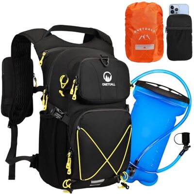 ONETOALL Drinkrugzak met 2 liter waterzak, 22 liter waterdichte wandelrugzak met regenhoes, koelvak voor hardlopen, fietsen, wandelen, kamperen ONETOALL Drinkrugzak met 2 liter waterzak, 22 liter waterdichte wandelrugzak met regenhoes, koelvak voor hardlopen, fietsen, wandelen, kamperen