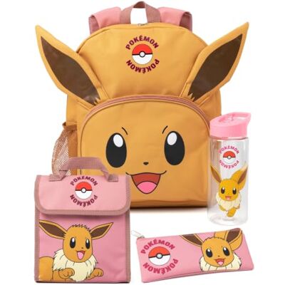 Pokémon Pokemon 4-delige meerkleurige rugzakset voor meisjes met schooltas, etui, lunchtas en waterfles, evoli met 3D-oren, cadeau voor terug naar school, meerkleurig, One Pokémon Pokemon 4-delige meerkleurige rugzakset voor meisjes met schooltas, etui, lunchtas en waterfles, evoli met 3D-oren, cadeau voor terug naar school, meerkleurig, One